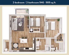 2x2 (967 sqft) F-204 floor plan